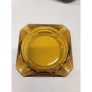 Vtg Amber Color Glass Square Ashtray Small Stackable Bar Top Accessories